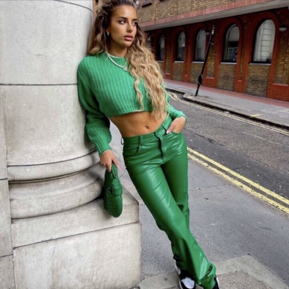 ✨PRICE DROP✨ Woman Coloured Faux Leather Trousers Pant Green sz - Picture 4 of 12